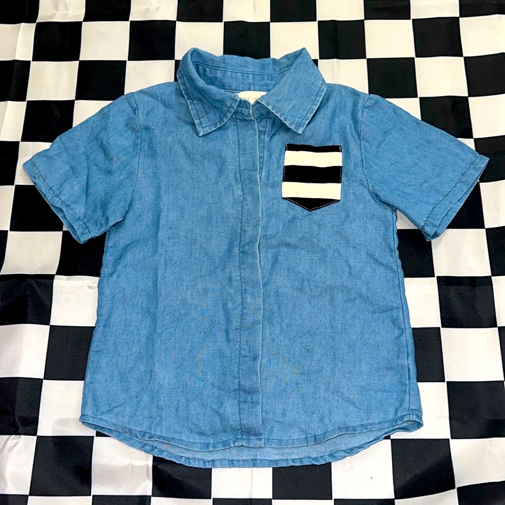 Miki Miette Boys Nordstrom Soft Denim Button Down Dress Shirt w/ Striped Pcket 6